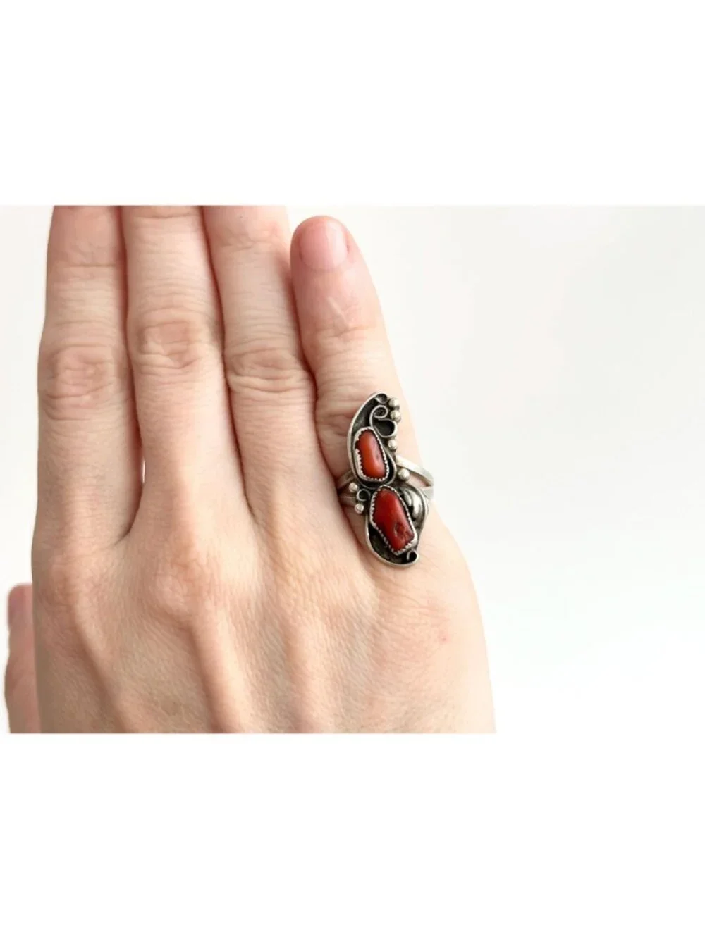 ZUNI Coral WILD SMITH Southwest Sterling Silver 925 Vintage Ring - sz 4.5